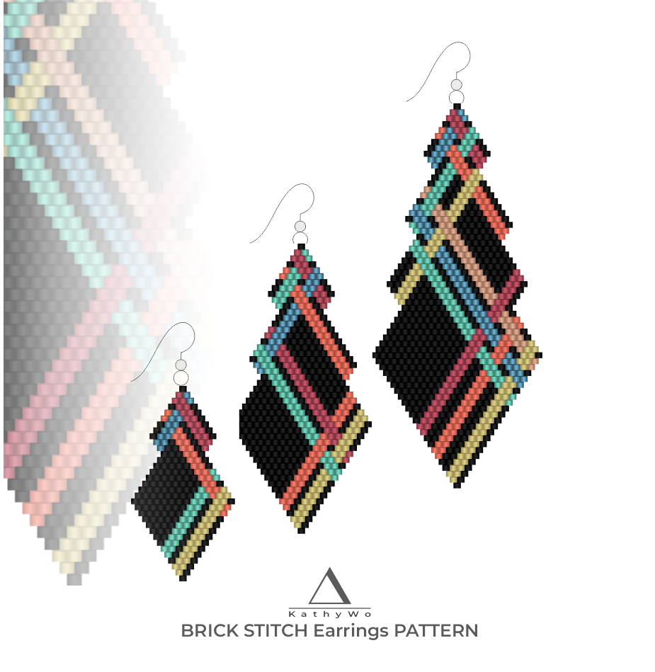 Brick Stitch Earrings Pattern, Beaded Earrings Design by KathyWo
