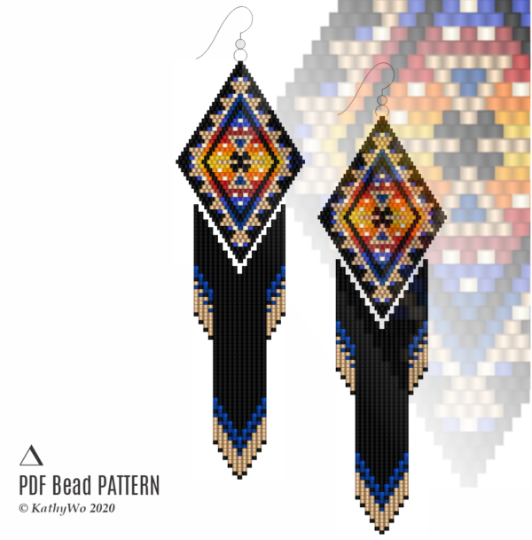 Brick Stitch Earring Pattern, Fringe Earrings, Earring Pattern, KathyWo, Native American