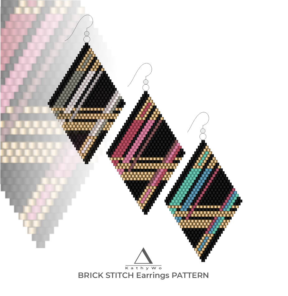 Brick Stitch Earrings Pattern, Geometric Beaded Earrings by KathyWo