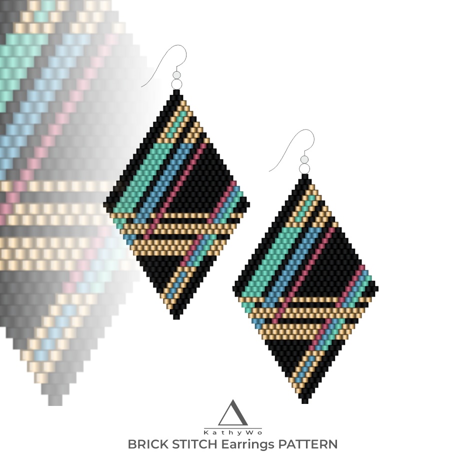 Brick Stitch Earrings Pattern, Geometric Beaded Earrings by KathyWo