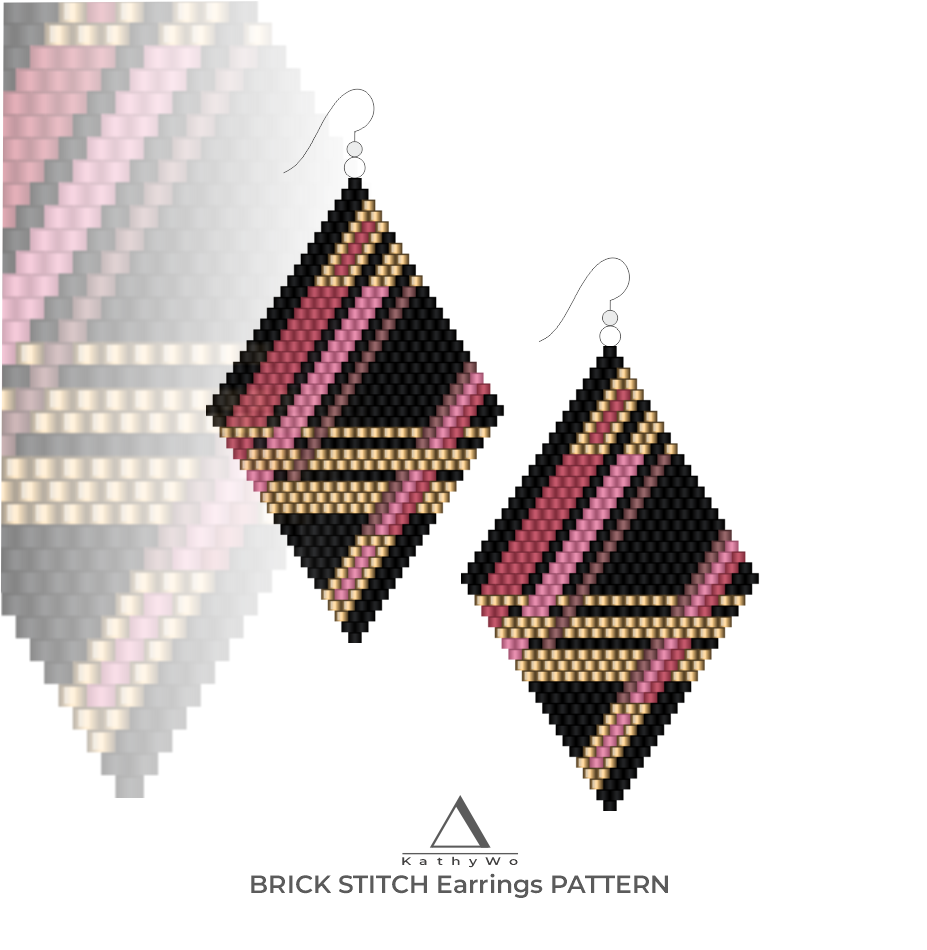 Brick Stitch Earrings Pattern, Geometric Beaded Earrings by KathyWo