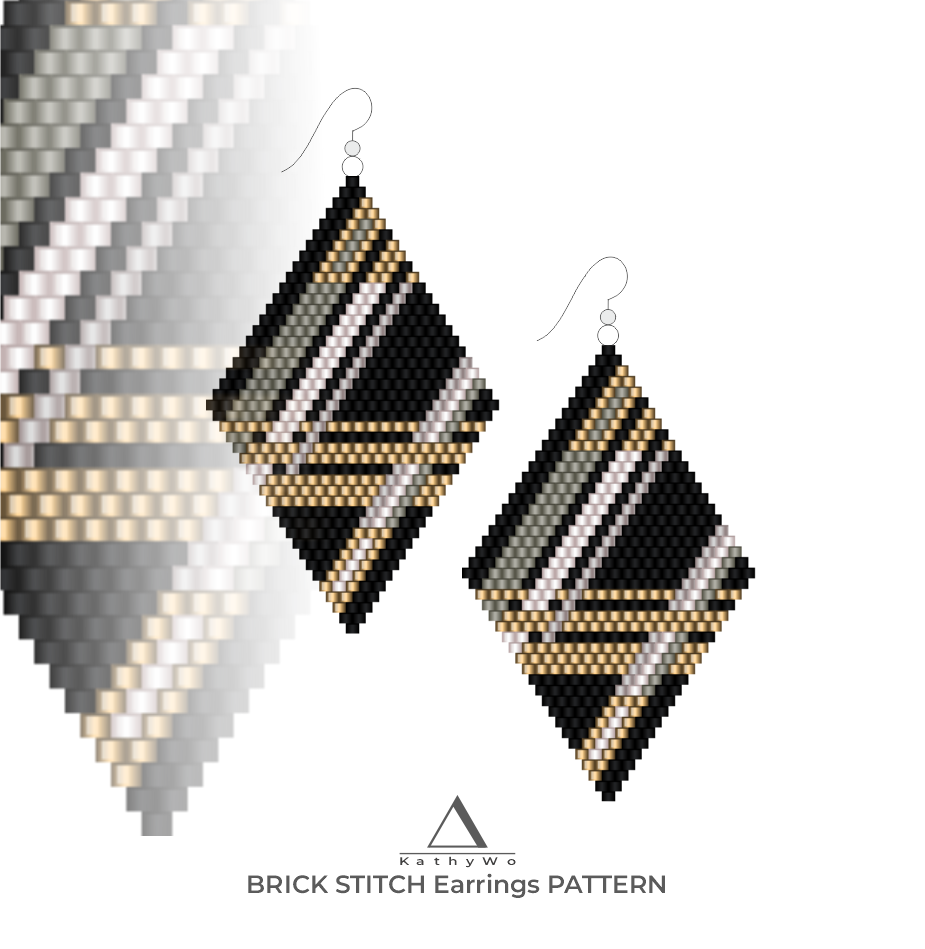 Brick Stitch Earrings Pattern, Geometric Beaded Earrings by KathyWo