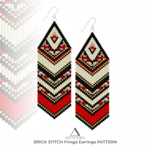 Brick Stitch Earrings Pattern with Fringe, Miyuki Delica, Native American Style Design by KathyWo