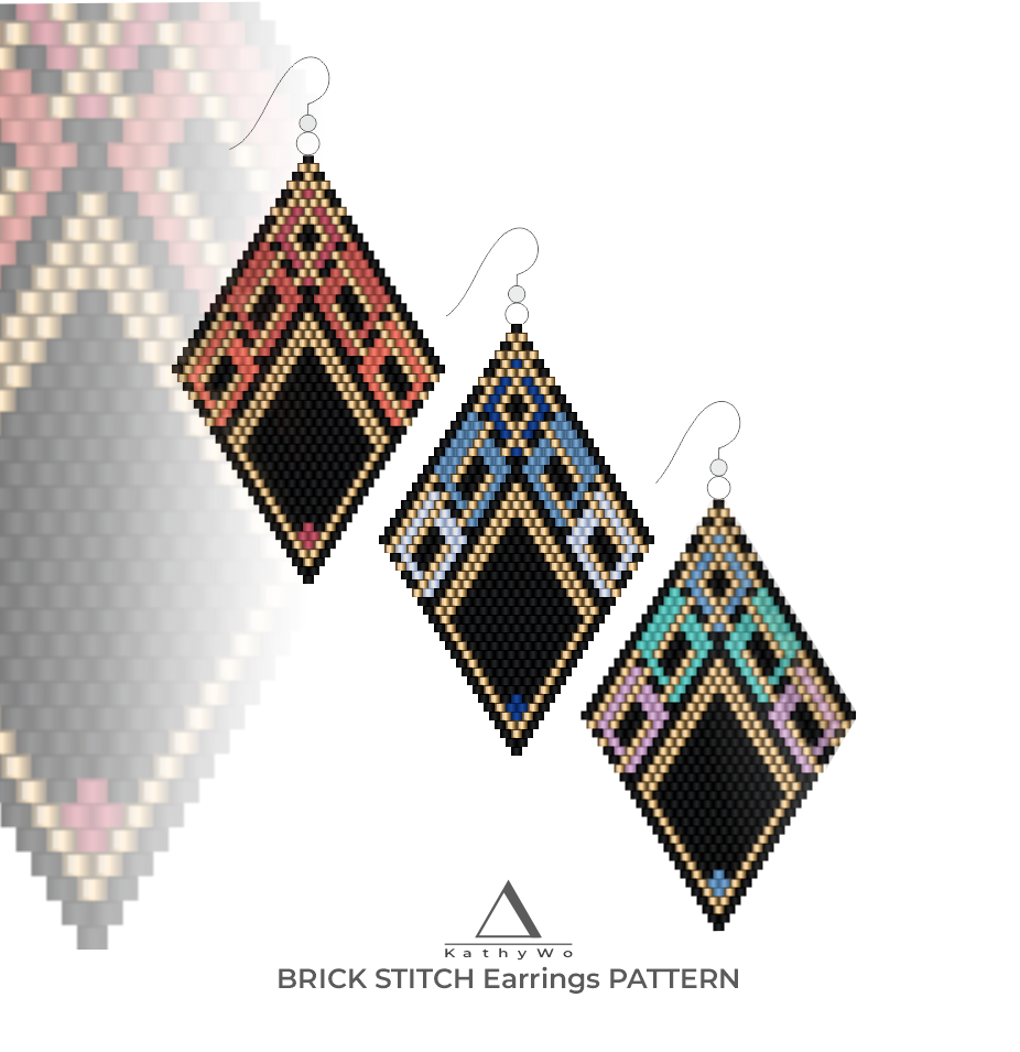 Brick Stitch Earrings Pattern, Geometric Beaded Earrings by KathyWo