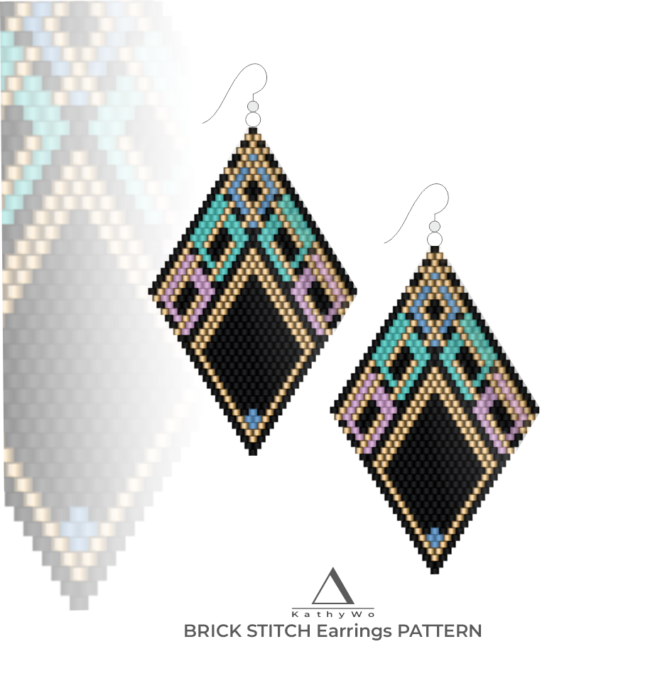 Brick Stitch Earrings Pattern, Geometric Beaded Earrings by KathyWo