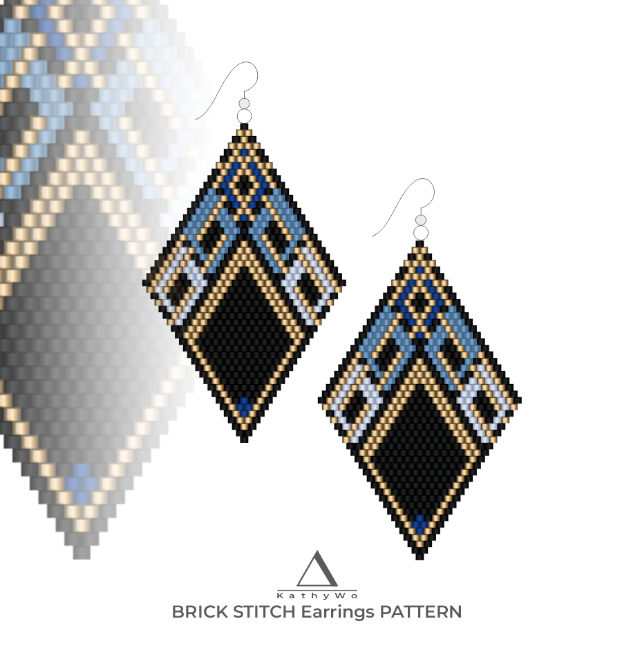 Brick Stitch Earrings Pattern, Geometric Beaded Earrings by KathyWo