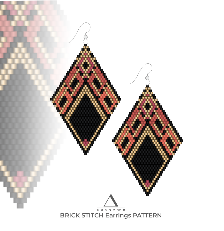 Brick Stitch Earrings Pattern, Geometric Beaded Earrings by KathyWo